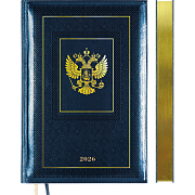 Ежедневник 2026 "deVENTE. Symbol" A5 (145 ммx205 мм) 336 стр, синий, кремовая бумага 70 г/м² с золотым срезом, печать в 2 краски, твердая обложка из искусственной кожи, термо тиснение, тиснение фольгой, французский корешок, перфорация, 2 ляссе, в под