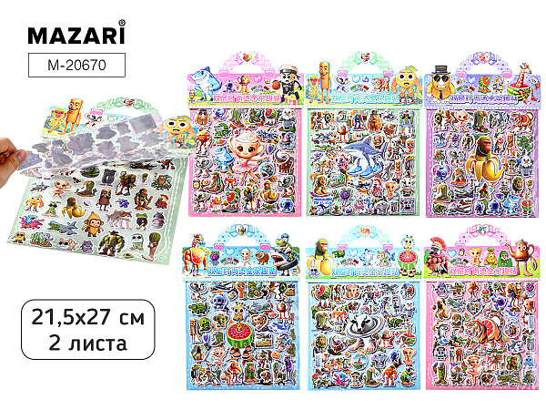 Наклейки декоративные "Итал.Мем", 2 листа в наборе, 21.5*27 см, ОПП-упаковка, МИКС 6 видов