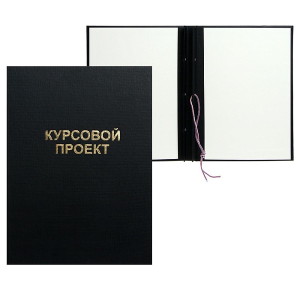 Папка "Курсовой проект", бумвинил, гребешки/сутаж, без бумаги, чёрная (вместимость до 150 листов)