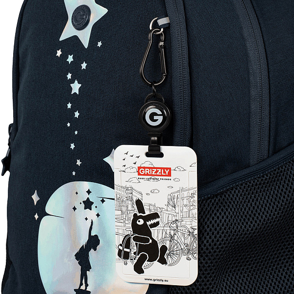 Рюкзак школьный с картхолдером на держателе (/3 синий - голографический)