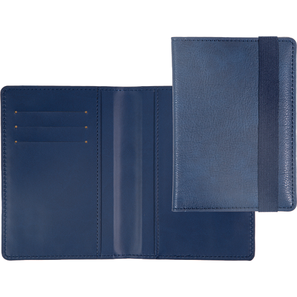 Обложка д/паспорта "deVENTE. Detent" синяя, 10x14 см, искусственная кожа, поролон, вертикальная резинка, отстрочка, 3 отделения для визиток, в пластиковом пакете с европодвесом,