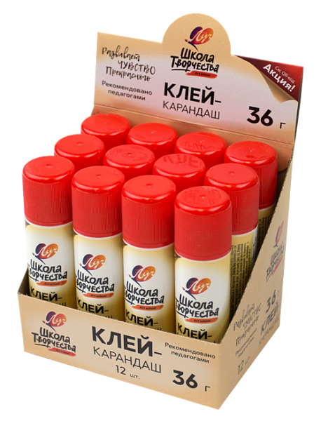 Клей-карандаш «Школа творчества» 36 г Луч на основе ПВП  (поливиниллпирролидона) с добавлением глицерина