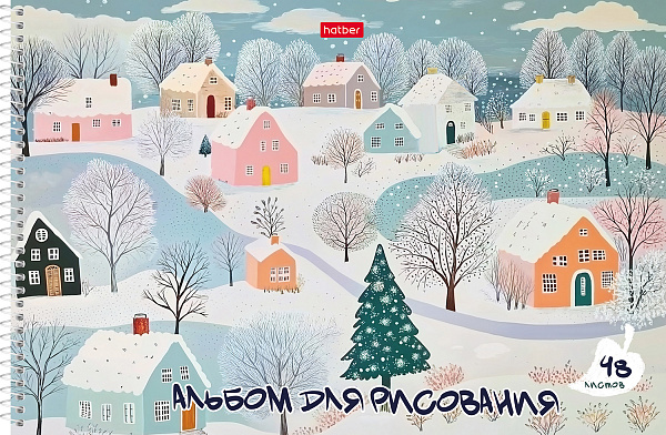 Альбом для рисования 48 листов на гребне пластиковая обложка "Времена года" А4ф обл.300 мкм с печатью 5 диз.в блоке