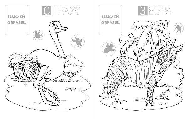 Раскраска с наклейками А4 "ЗООПАРК"