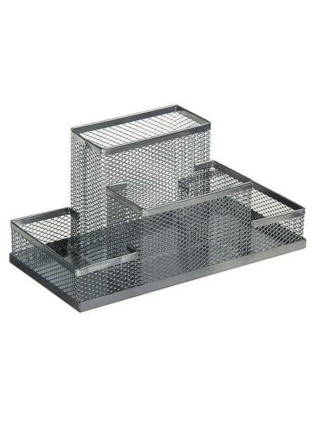 Подставка для канцелярских принадлежностей INDEX, 4 отделения, сетка, металл, 150*100*100, серая