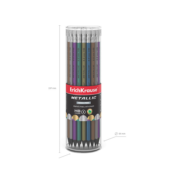 Карандаш ч/г HB с ластиком ErichKrause JOY® Metallic, пластиковый, круглый, (в тубусе)