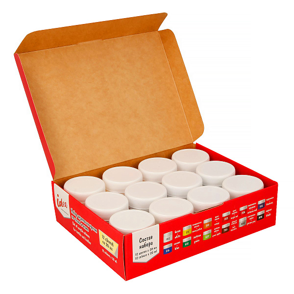 Набор красок по ткани и коже 12 цв. х  20 мл.  "VISTA-ARTISTA"   idea   