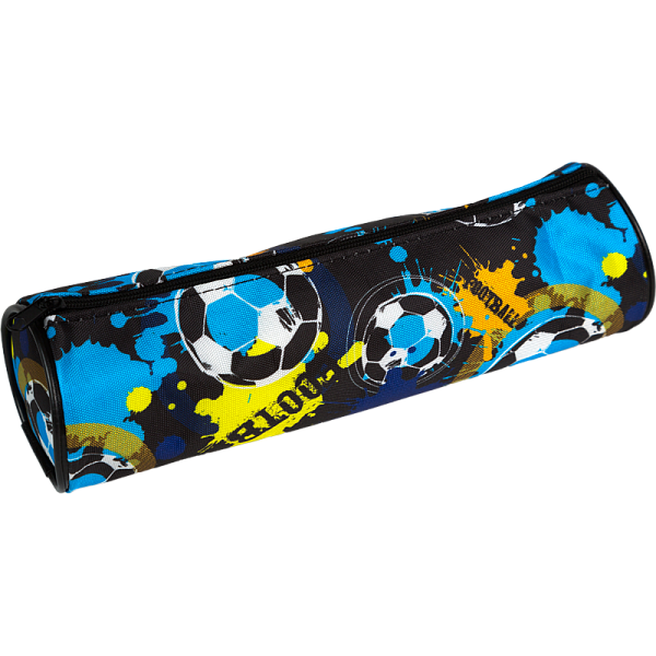 Пенал "Attomex. Football" 21x6x6 см, круглый для 55 пр., на молнии, текстильный с рисунком, ассорти 3 дизайна