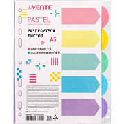 Разделитель листов "deVENTE. Pastel" A5 (175x210 мм) полипропилен 140 мкм, цветовой, 5 шт, индивидуальная упаковка