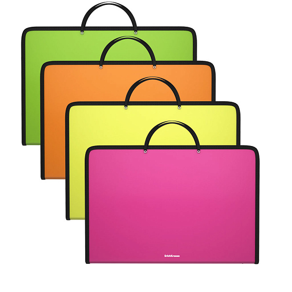 Папка на молнии пластиковая ErichKrause Matt Neon, с ручками, A4, ассорти (в пакете по 4 шт.)