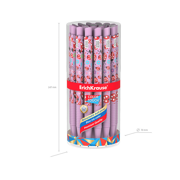 Ручка шариковая автомат. ErichKrause ColorTouch Matic&Grip Ladybug 0.7, СИНЯЯ (в тубусе по 24 шт.)