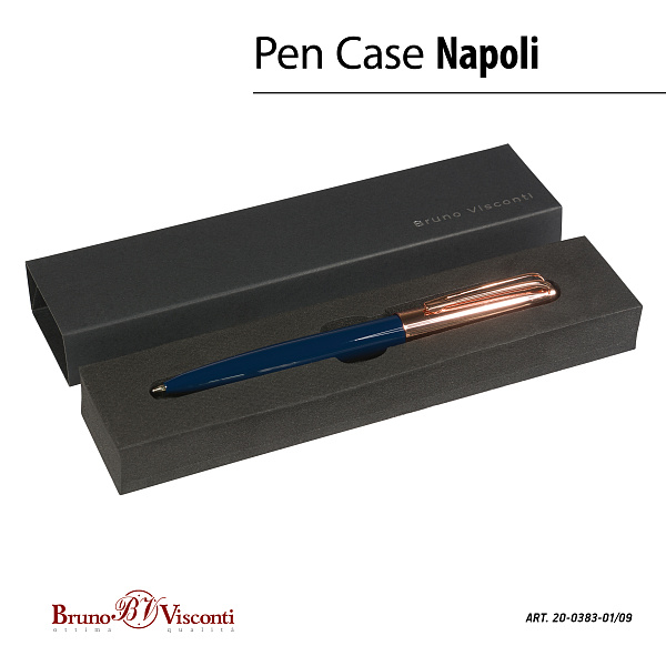 РУЧКА "NAPOLI" В ПОДАРОЧНОМ ФУТЛЯРЕ, 1,0 ММ, СИНЯЯ (корпус син и роз зол, футляр черный) (10702070/060324/3096931,КИТАЙ)