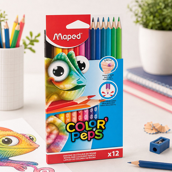 Карандаши 12 цв. Maped CHAMELEON пластиковые, в картонной коробке с подвесом 