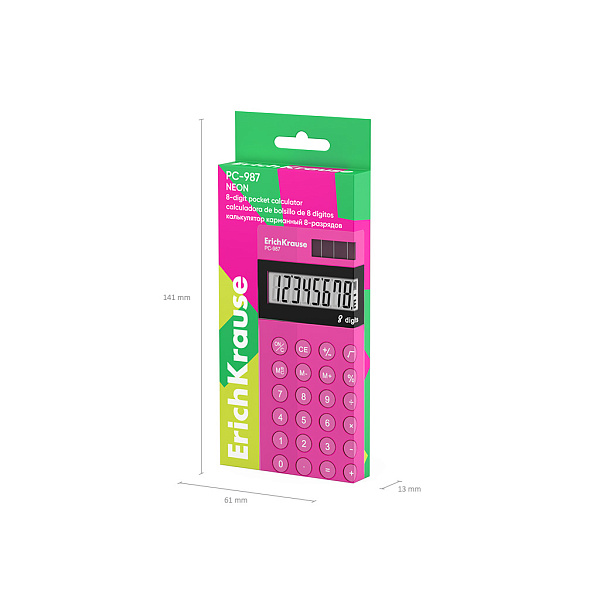 Калькулятор карманный 8-разр. ErichKrause PC-987 Neon, розовый (в коробке по 1 шт.)