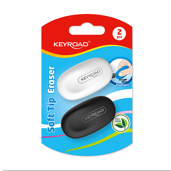Ластик KEYROAD Soft Tip ассорти 2шт в блистере