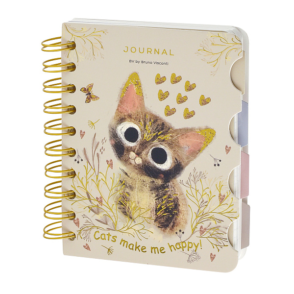 Записная книжка А6 120 л. на гребне "ART JOURNAL" с разделителями "LOVE ME.МИЛЫЙ КОТИК"