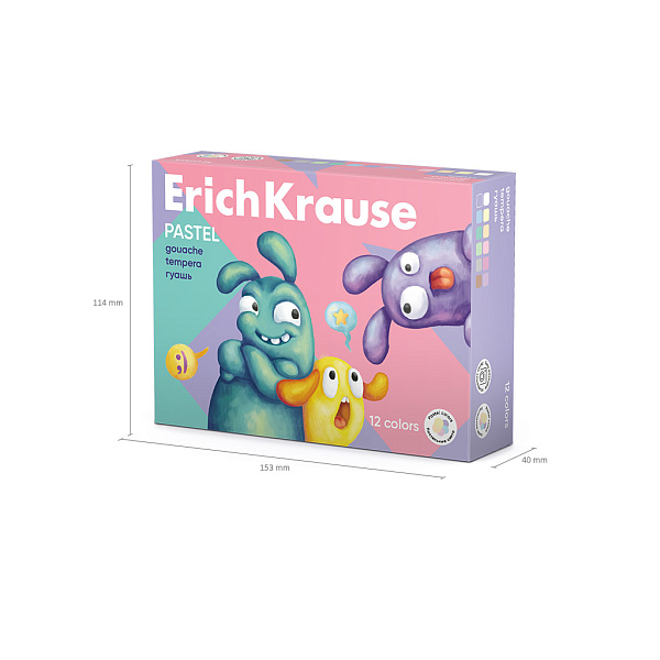 Гуашь 12 цв. 20 мл. ErichKrause Jolly Friends Pastel (в коробке)
