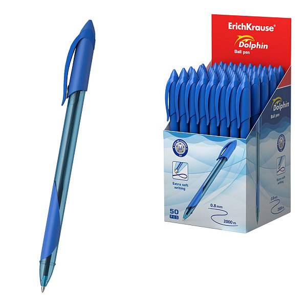 Ручка шариковая ErichKrause Dolphin Stick&Grip Classic 1.2, СИНЯЯ 