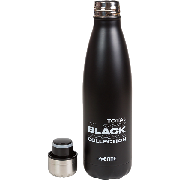 Бутылка-термос "deVENTE. Black Style" матовая черная, 500 мл, 26,3x7,6x7,6 см, 8-12 часов, нержавеющая сталь, с герметичной крышкой-пробкой, 