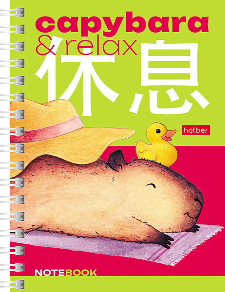 Записная книжка А6 80 л. кл. на гребне "Капибара_day"