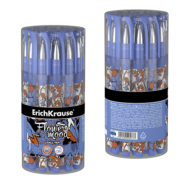 Ручка шариковая ErichKrause Tulips Stick, цвет чернил синий (в тубусе )