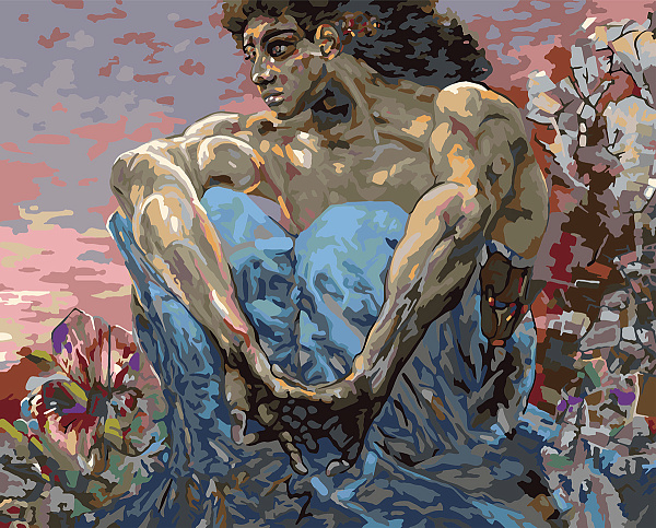 Картина по номерам 50*40 По мотивам картины Врубеля М. А. «Демон (сидящий)». 1890. Фрагмент "ФРЕЯ"