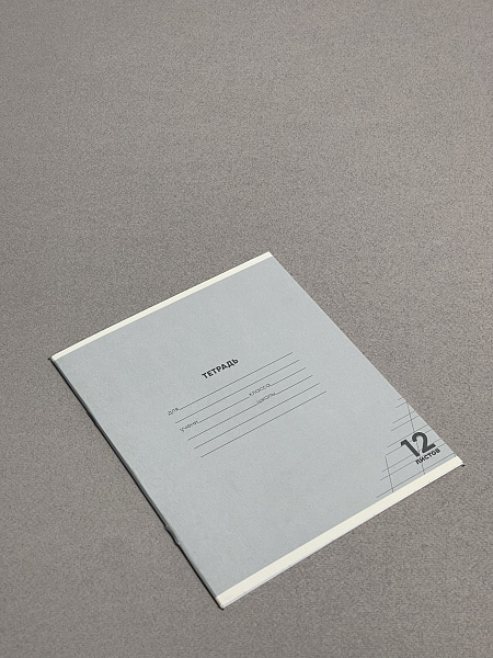 Тетрадь 12 листов в косую линию СЕРАЯ, обложка из мелованного картона (200г/м2), блок офсет (92%, 60г/м2)