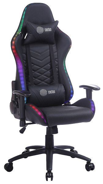 Кресло игровое Cactus CS-CHR-0099BL с RGB подсветкой черный эко.кожа с подголов. крестов. сталь