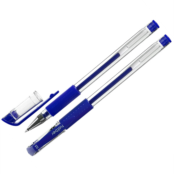 Ручка гелевая 0,5 мм Hatber Test СИНЯЯ с резиновым грипом, в картонной коробке 12шт