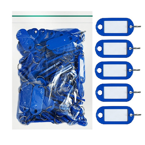 Набор брелоков для ключей 53х23 мм, окно 36х18 мм, 100 штук, цвет синий