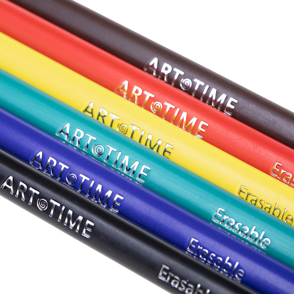 Карандаши цв. 6 шт."Hatber. ART-TIME" стираемые пластиковые трехгран.корпус,заточен. карт.короб.с европодвесом