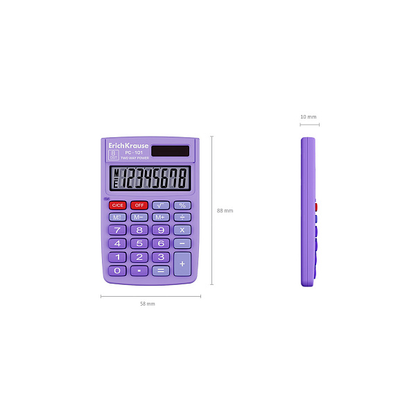 Калькулятор карманный 8-разрядов ErichKrause PC-101 Pastel, фиолетовый (в коробке по 1 шт.)