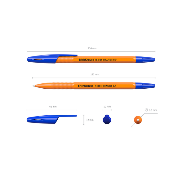 Ручка шариковая ErichKrause® R-301 ORANGE 0.7 Stick синяя (22187)
