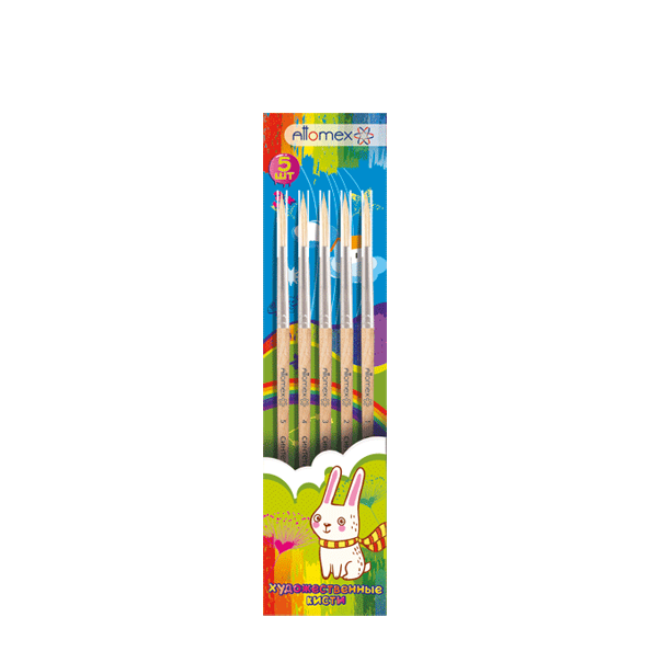 Набор кистей 5 шт. "Attomex" (синтетика№ 1, 2, 3, 4, 5) деревянная ручка, в пластиковом блистере