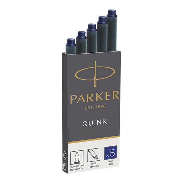 Чернильный картридж для перьевой ручки Паркер, синие Cartridge Quink, 5 шт.