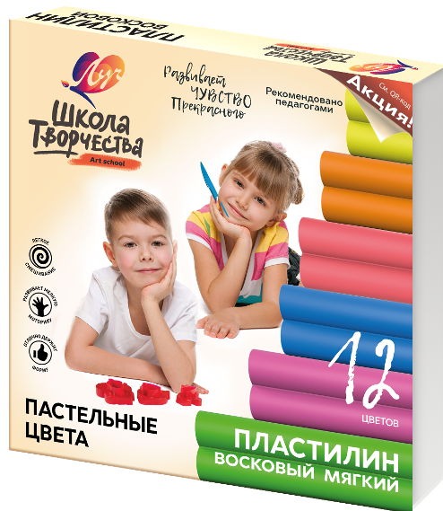 Пластилин 12 цв. восковой "Школа творчества" 