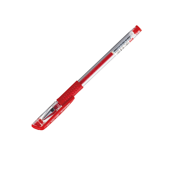 Ручка гелевая 0,5 мм Deli резиновая манжета, прозрачный корпус, красные чернила