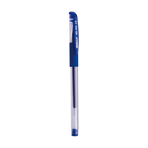 Ручка гелевая 0,5 мм Deli, СИНЯЯ резиновая манжета, прозрачный корпус