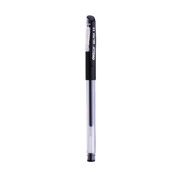 Ручка гелевая 0,5 мм Deli, ЧЕРНАЯ, резиновая манжета, прозрачный корпус