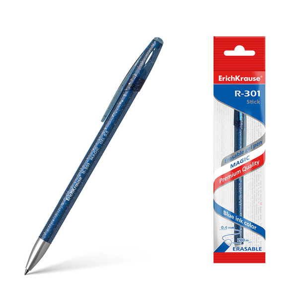 Ручка гелевая 0,5 мм стираемая ErichKrause® СИНЯЯ, R-301 Magic Gel (в пакете) 