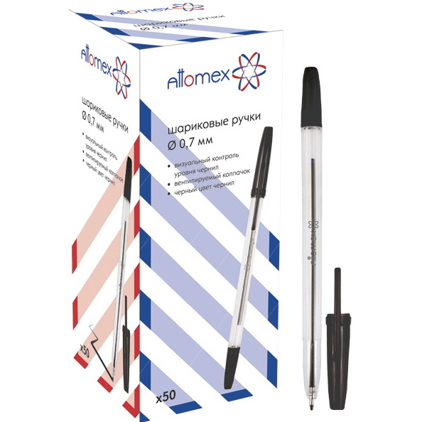 Ручка шариковая 0,7 мм "Attomex" прозрачный корпус, индивидуальная маркировка, черная