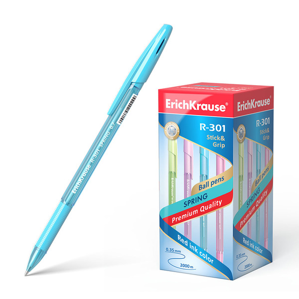 Ручка шариковая ErichKrause® R-301 GRIP SPRING синяя