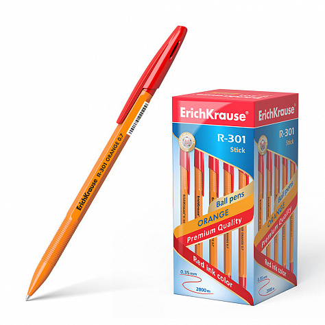 Ручка шариковая ErichKrause® R-301 ORANGE 0.7 Stick красная