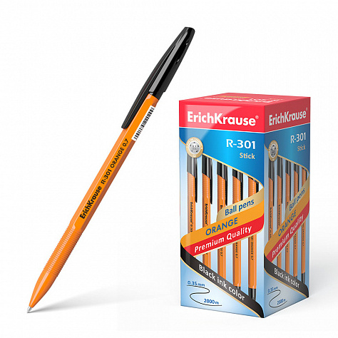 Ручка шариковая ErichKrause® R-301 ORANGE 0.7 Stick черная (22188)