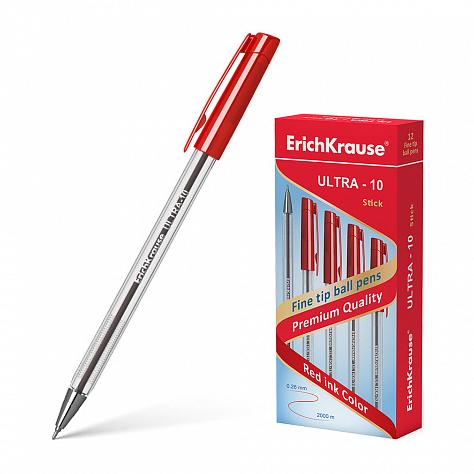 Ручка шариковая 0,7 мм ErichKrause, КРАСНЫЙ,ULTRA-10 Stick ClassicSuper Glide Technology, (в коробке