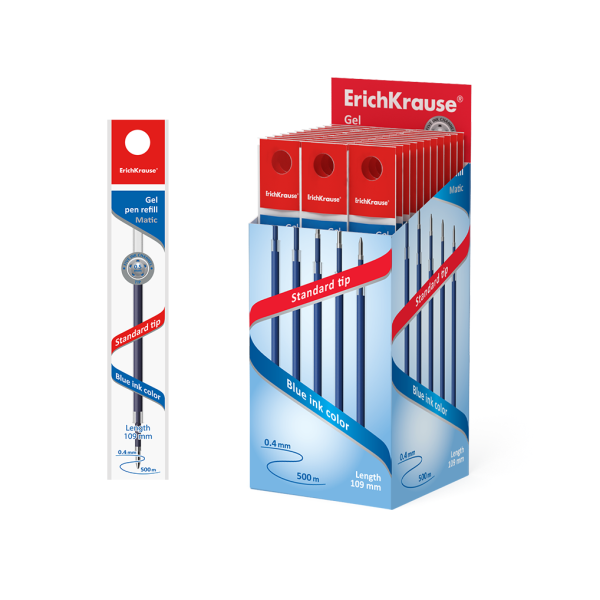 Стержень гелевый 0,5 мм синий 109 мм ErichKrause® для автом. ручек R-301 Gel Matic