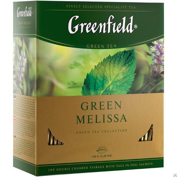 Чай Гринфилд "Green Melissa", зеленый, 100 фольг. пакетиков