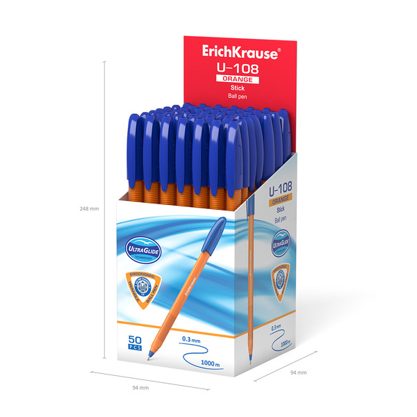 Ручка шариковая ErichKrause® U-108 Orange Stick 1.0, Ultra Glide Technology, синяя