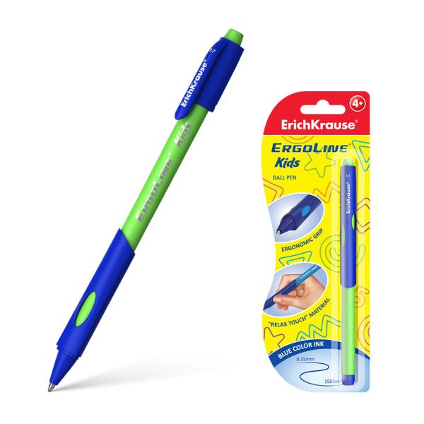 Ручка шариковая  ErichKrause® ErgoLine ® Kids, Ultra Glide Technology СИНЯЯ в блистере