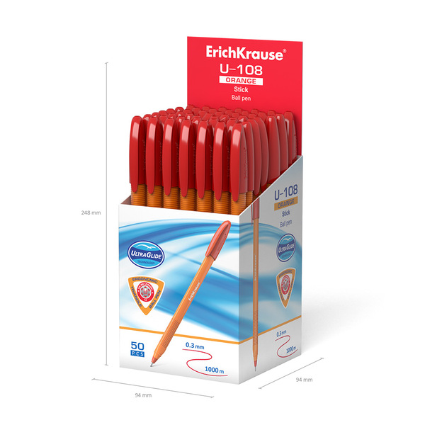 Ручка шариковая ErichKrause® U-108 Orange Stick 1,0, Ultra Glide Technology, красная